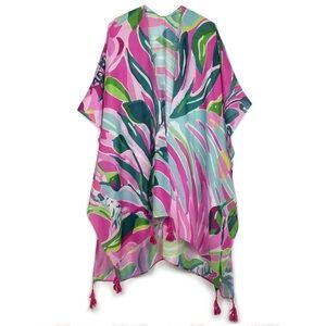 Do everything in love Pink & Green Tropical Swim Coverup/Kimono
